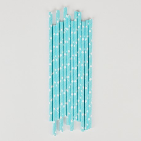 Pailles bleues étoiles blanches