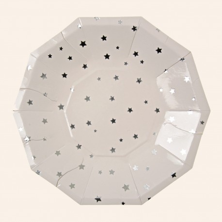 Assiettes blanches Etoiles Argent